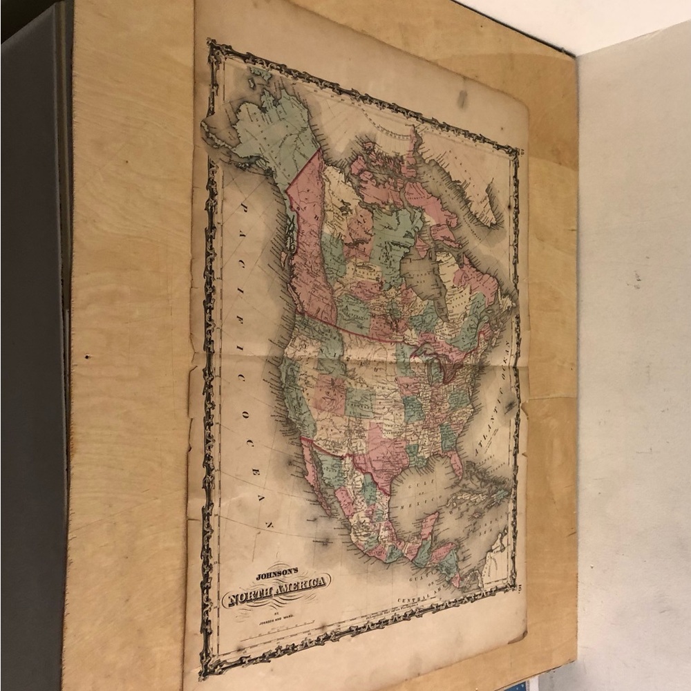 Antique or Vintage Johnson & Ward Color Map of North America 27”x18”